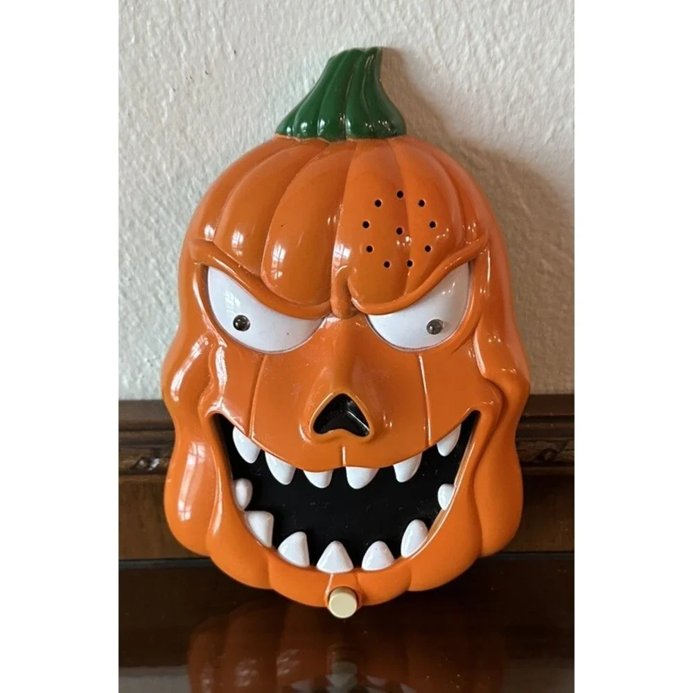 Twos Company Light & Sound Halloween Doorbell Orange Pumpkin Dare to Knock Decor
